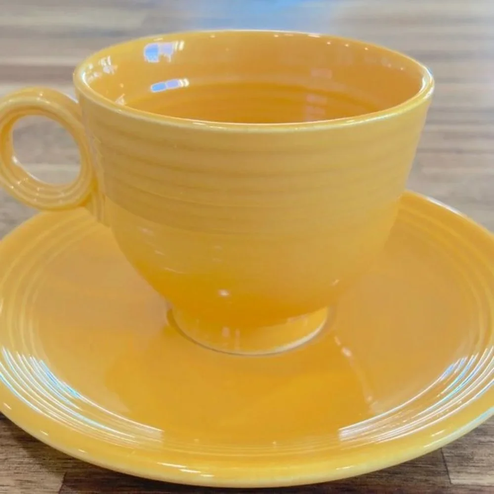 Fiestaware Mid Century Modern Colorful Cup & Saucer Set Original Yellow